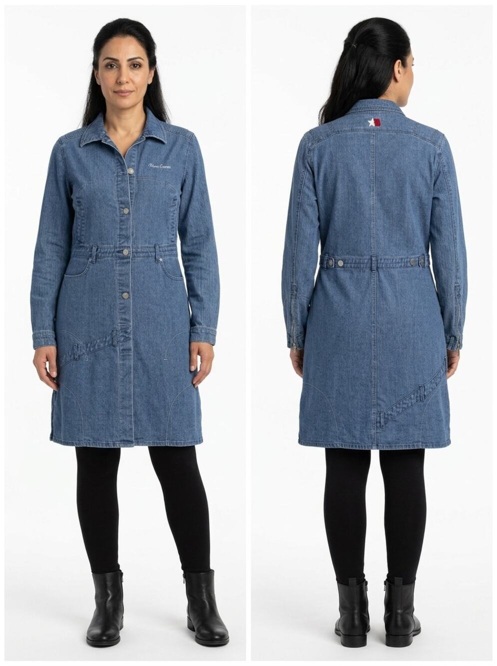 Vintage Mecca Femme Blue Denim Button Long Sleeve Shirt Dress Women Size M